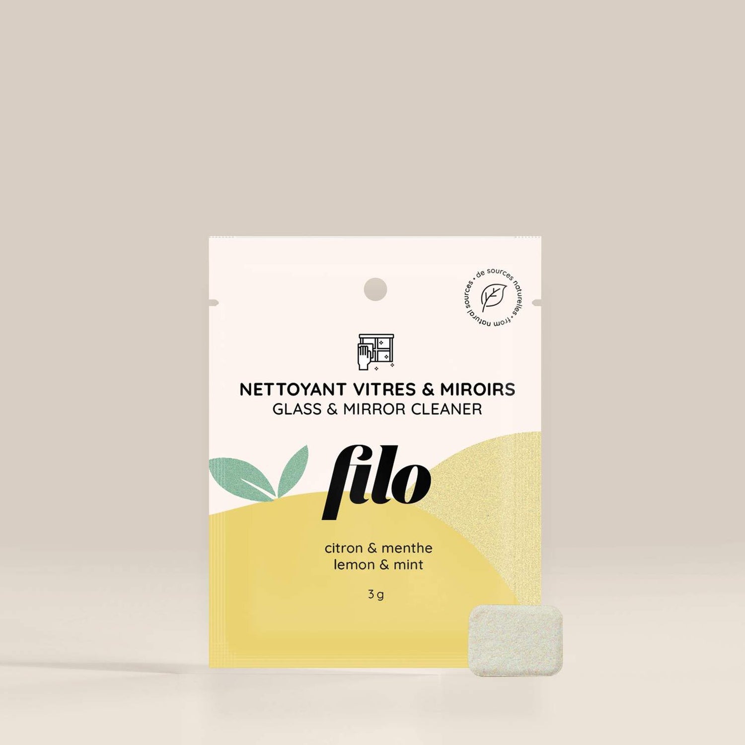 FILO - Pastille de nettoyant à vitres et miroirs - Zéro plastique • Citron et Menthe