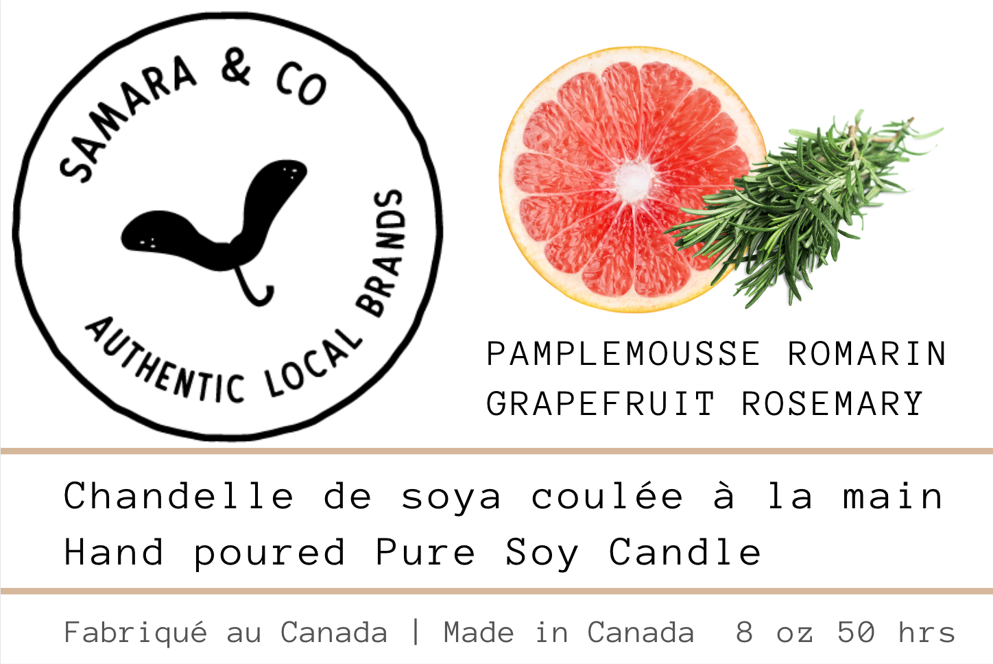 SAMARA & CO - Chandelle à base de cire de soya naturelle - Pamplemousse & Romarin