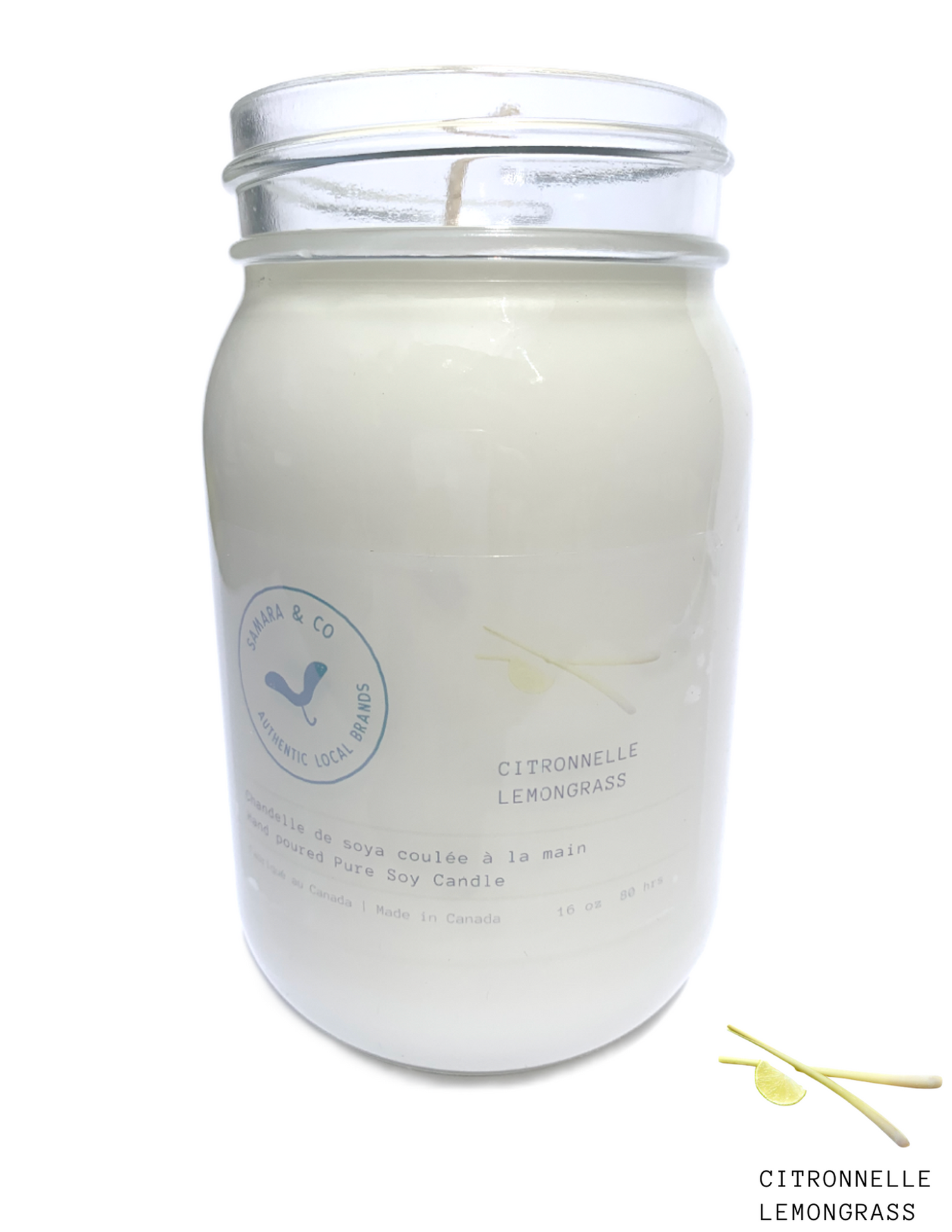 SAMARA & CO - Chandelle à base de cire de soya naturelle - Citronelle - Accessoires Maison | Samara & Co