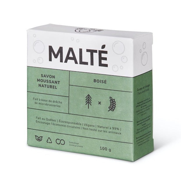 MALTÉ - Savon naturel hydratant beurre de karité et drêche de microbrasseries • Boisé