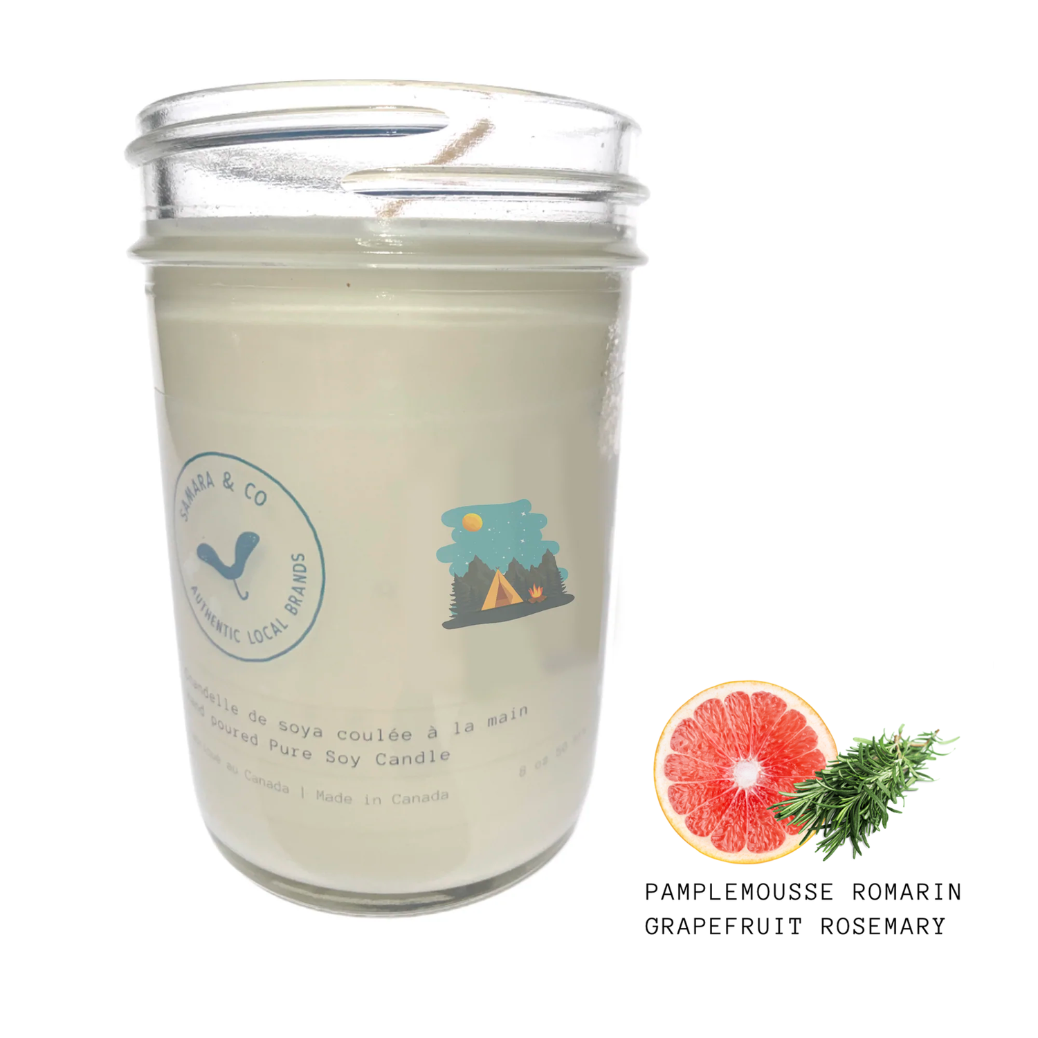 SAMARA & CO - Chandelle à base de cire de soya naturelle - Pamplemousse & Romarin
