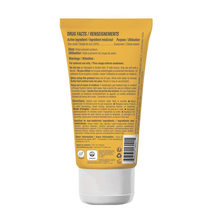ATTITUDE - Crème solaire minérale FPS 30 - Base d’oxyde de zinc non nano – Tropical - Soins corps | Samara & Co