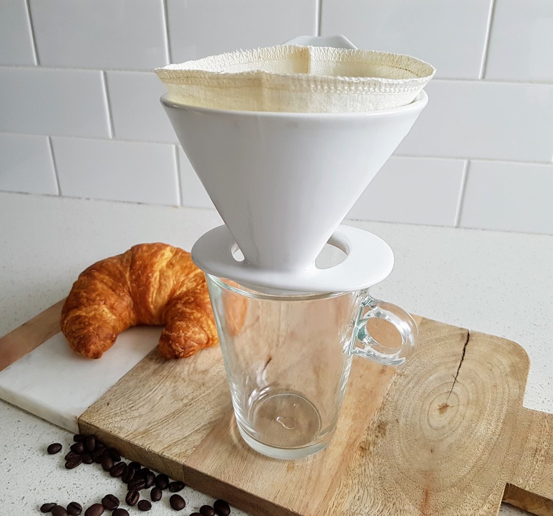 PINYON PRODUCTS - Filtre à café réutilisable en tissu - Mélange de chanvre et de coton bio • V Cone (V60) - Filtre à café | Samara & Co