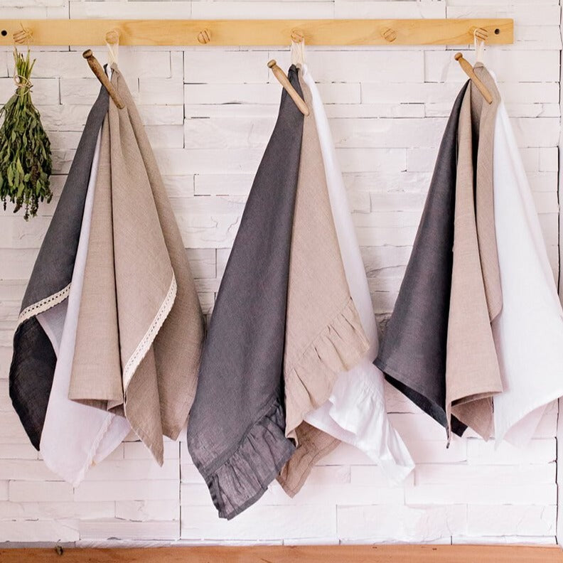 CASANNITA - Linge à vaisselle lin écologique avec garniture - Accessoire maison | Samara & Co