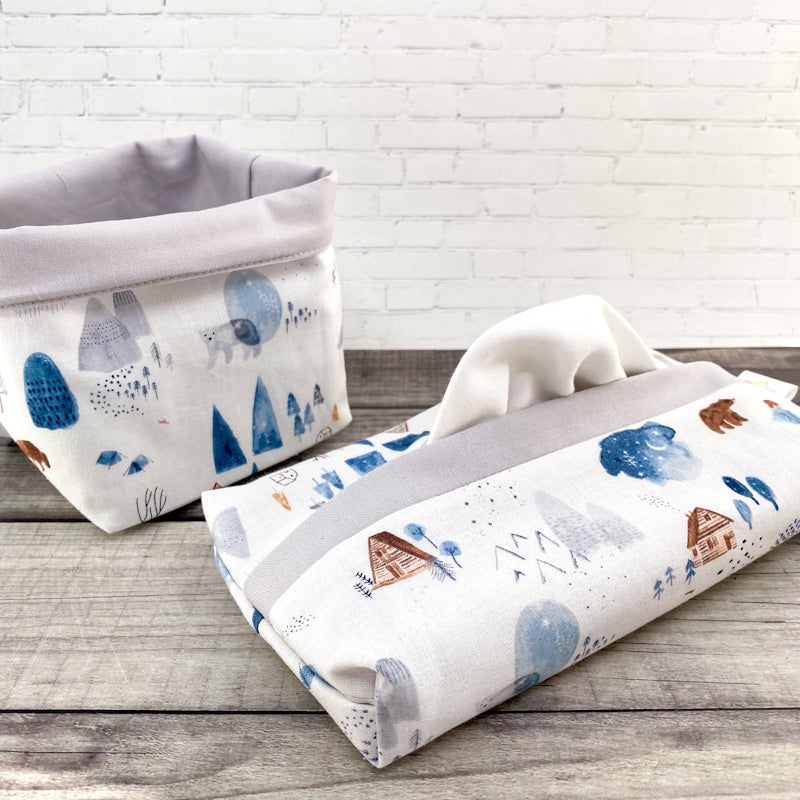 BATEAU BATEAU - Ensemble de 12 mouchoirs lavables • Bisons / Gris clair