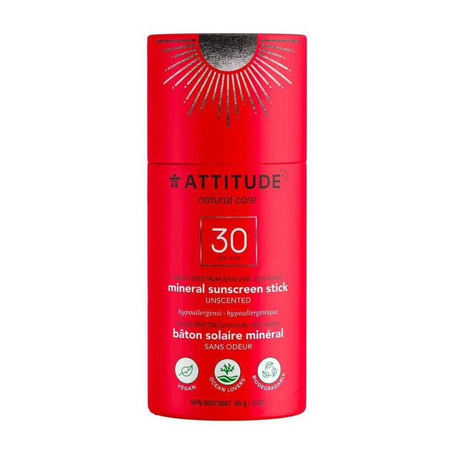 ATTITUDE - Bâton solaire minéral sans plastique FPS 30 – Sans odeur - Contenant en carton biodégradable - Soins corps | Samara & Co