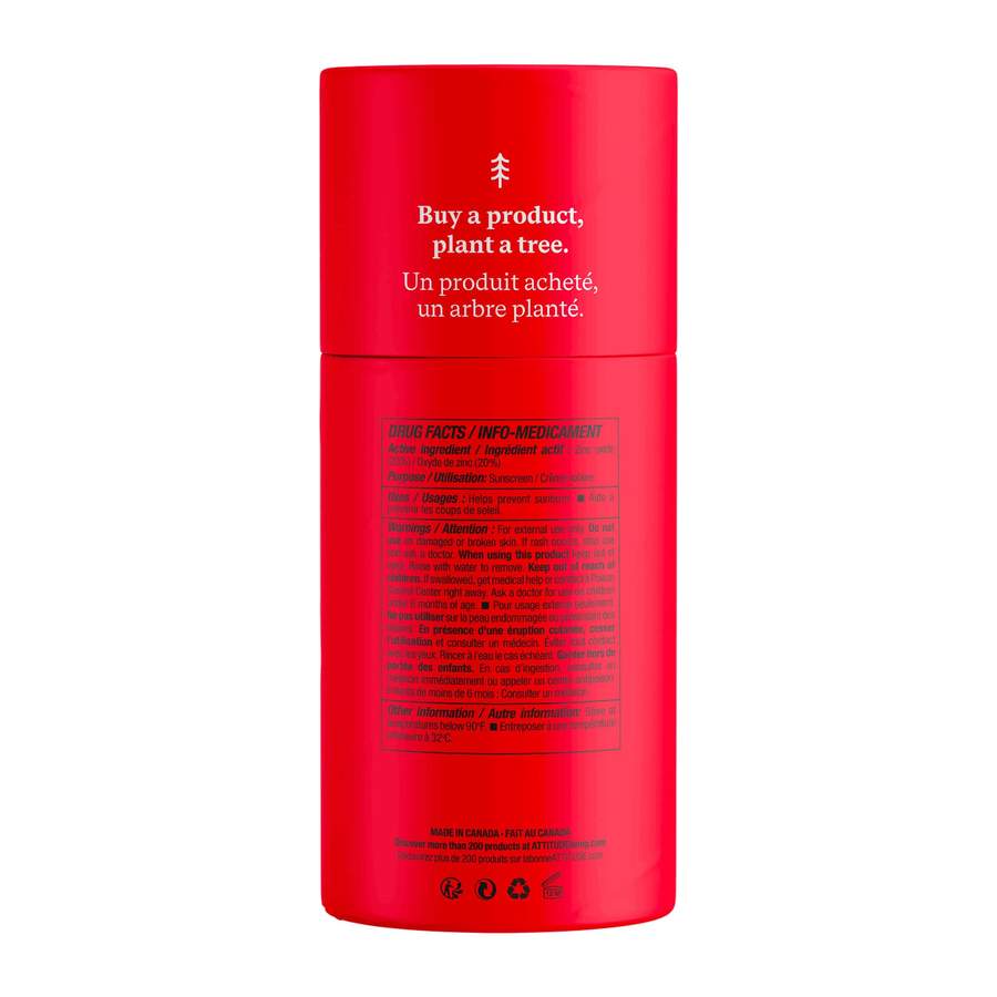 ATTITUDE - Bâton solaire minéral sans plastique FPS 30 – Sans odeur - Contenant en carton biodégradable - Soins corps | Samara & Co