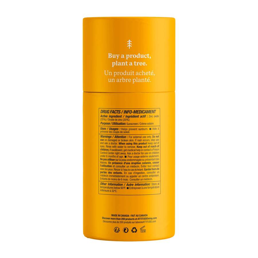 ATTITUDE - Bâton solaire minéral sans plastique FPS 30 – Tropical - Contenant en carton biodégradable - Soins corps | Samara & Co