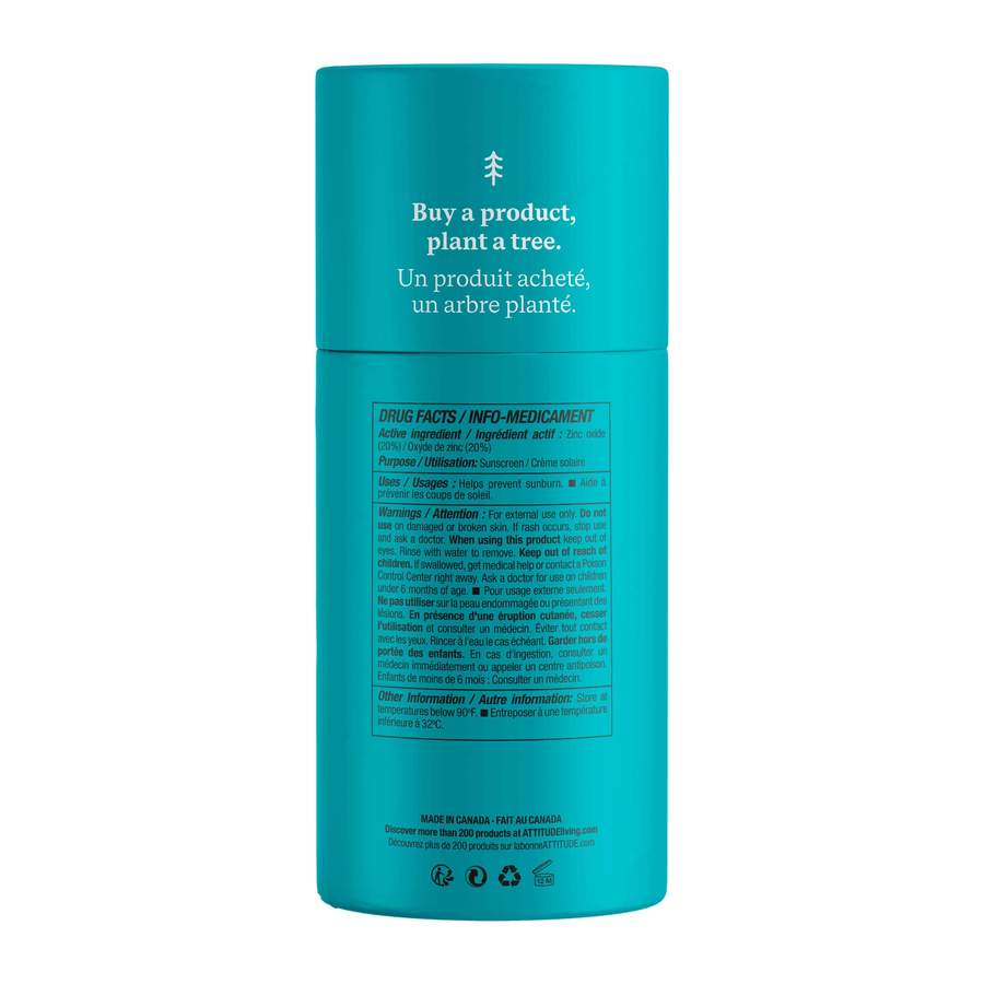 ATTITUDE - Bâton solaire minéral sans plastique FPS 30 – Enfants – Sans odeur - Contenant en carton biodégradable - Soins corps | Samara & Co