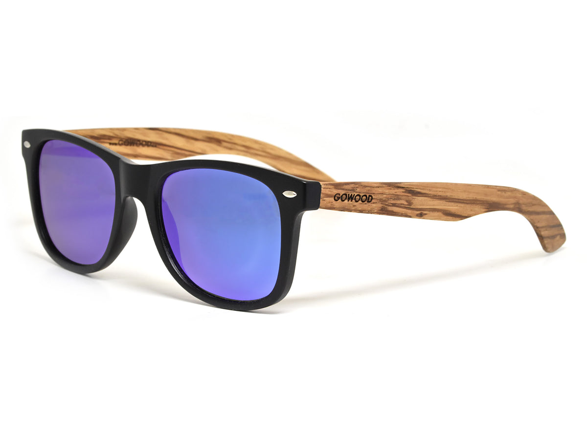 GOWOOD - Los Angeles - Lunettes de soleil en bois de zèbre avec verres miroir bleu polarisés - Lunettes de soleil | Samara & Co