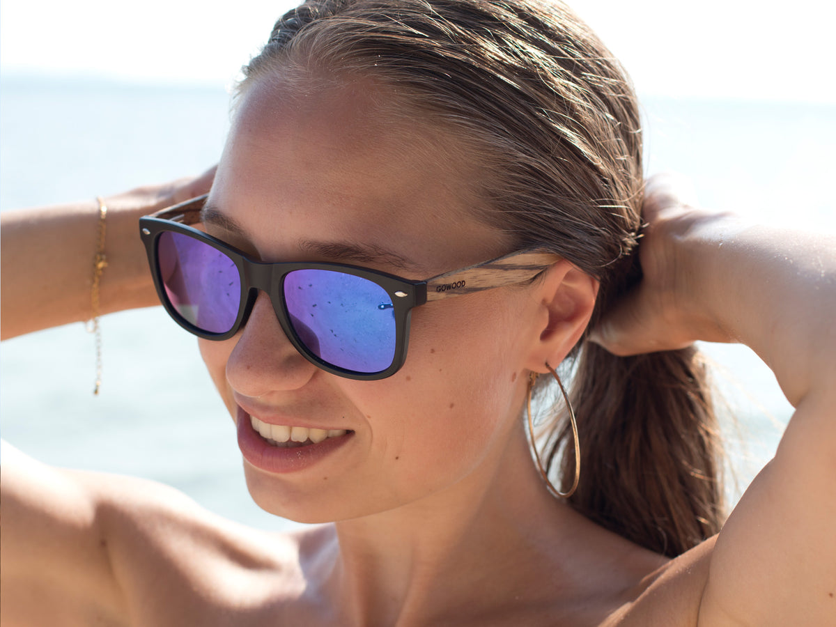 GOWOOD - Los Angeles - Lunettes de soleil en bois de zèbre avec verres miroir bleu polarisés - Lunettes de soleil | Samara & Co