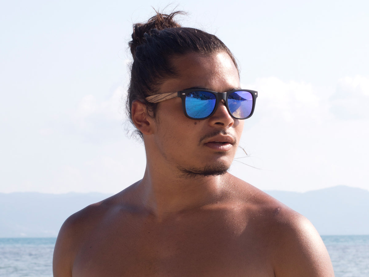 GOWOOD - Los Angeles - Lunettes de soleil en bois de zèbre avec verres miroir bleu polarisés - Lunettes de soleil | Samara & Co