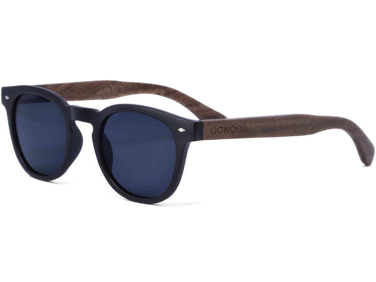 GOWOOD - Lisboa - Lunettes de soleil rondes en bois de noyer avec verres noir polarisés - Lunettes de soleil | Samara & Co