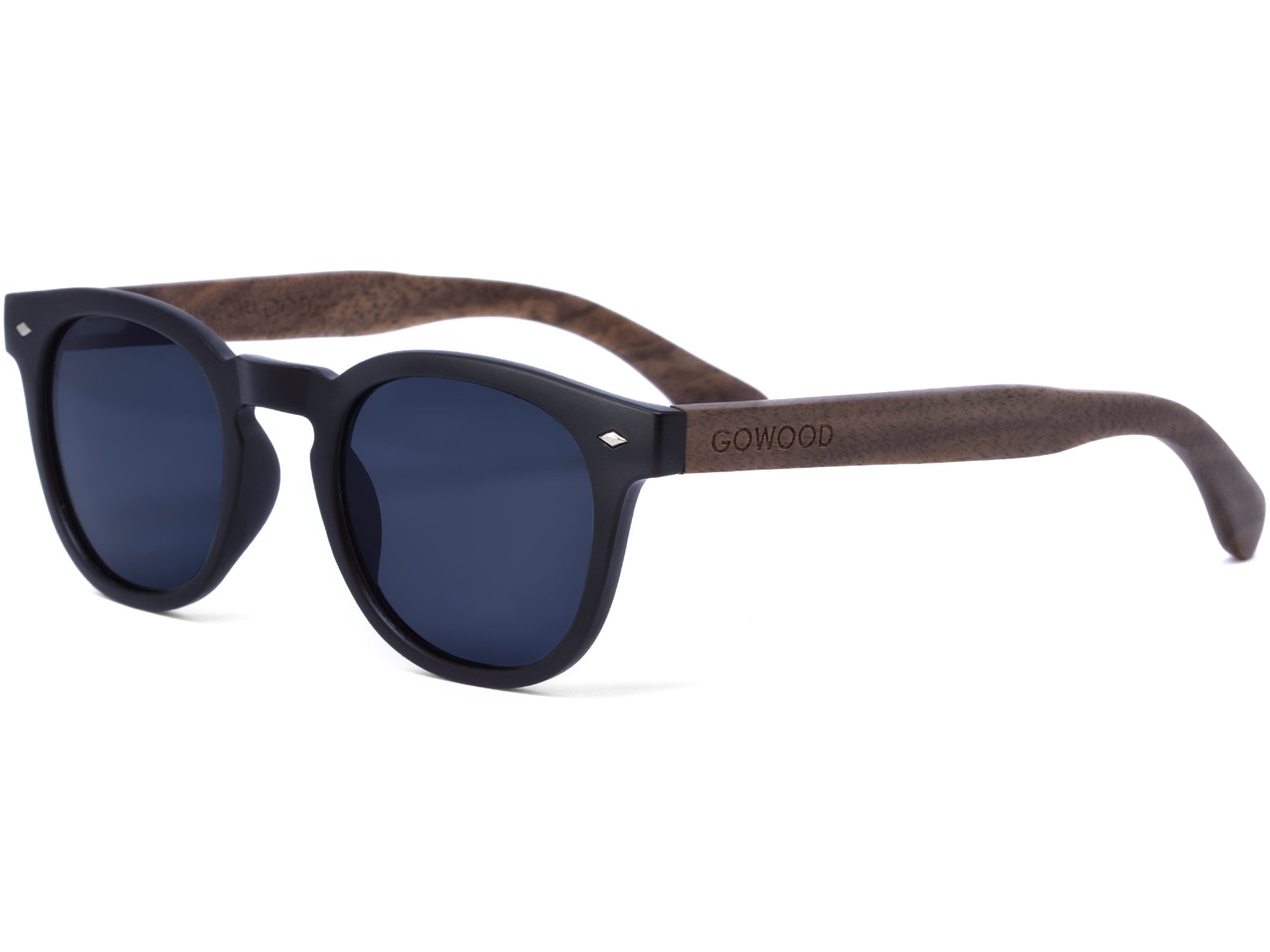 GOWOOD - Lisboa - Lunettes de soleil rondes en bois de noyer avec verres noir polarisés - Lunettes de soleil | Samara & Co