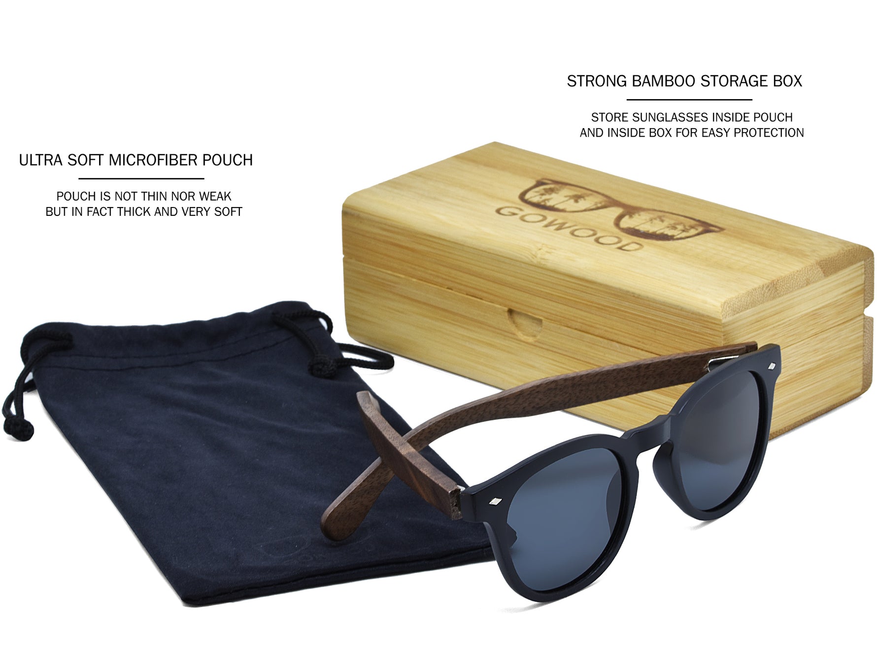 GOWOOD - Lisboa - Lunettes de soleil rondes en bois de noyer avec verres noir polarisés - Lunettes de soleil | Samara & Co