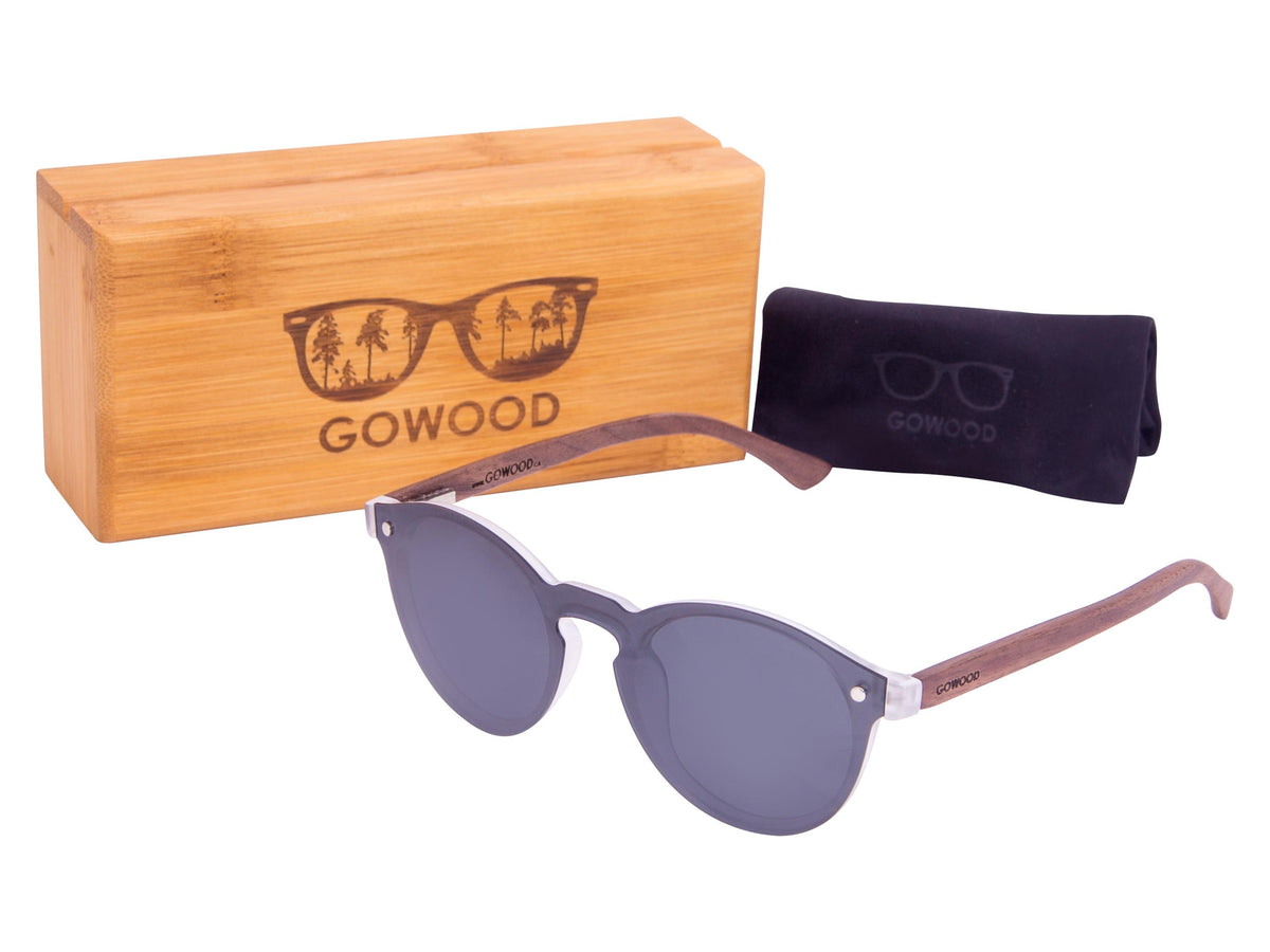 GOWOOD - Rio - Lunettes de soleil rondes en bois de noyer avec verres polarisés une pièce noir - Lunettes de soleil | Samara & Co