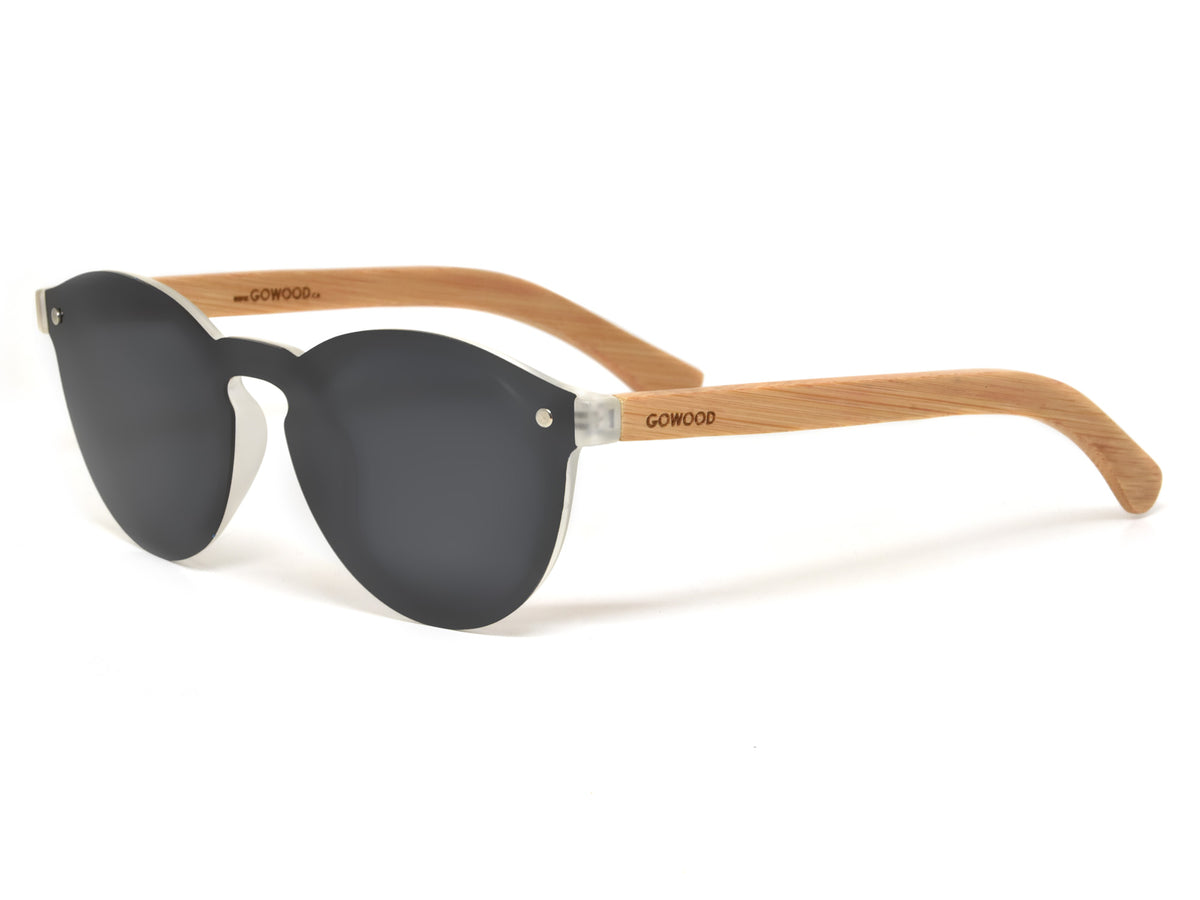 GOWOOD - Rio - Lunettes de soleil rondes en bois de bambou avec verres polarisés une pièce gris foncé - Lunettes de soleil | Samara & Co