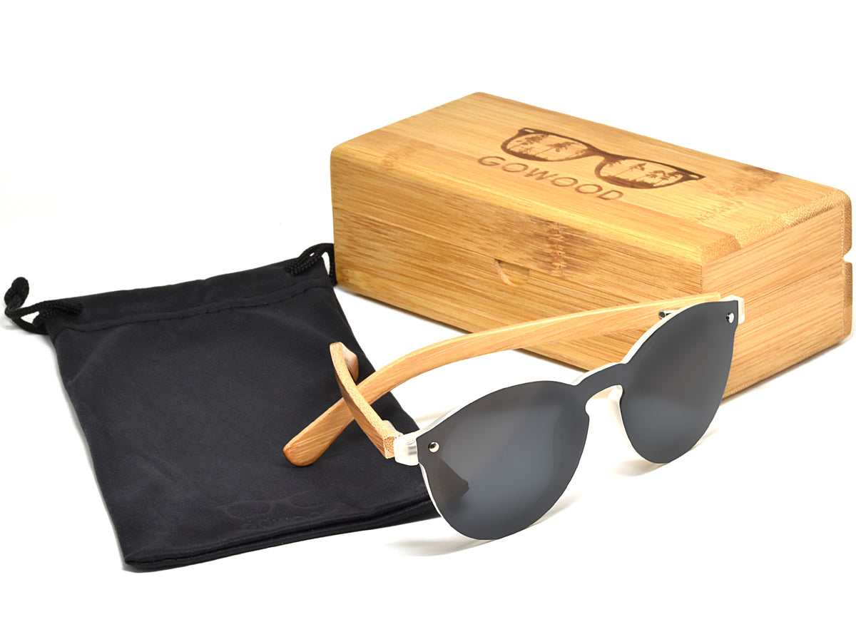 GOWOOD - Rio - Lunettes de soleil rondes en bois de bambou avec verres polarisés une pièce gris foncé - Lunettes de soleil | Samara & Co