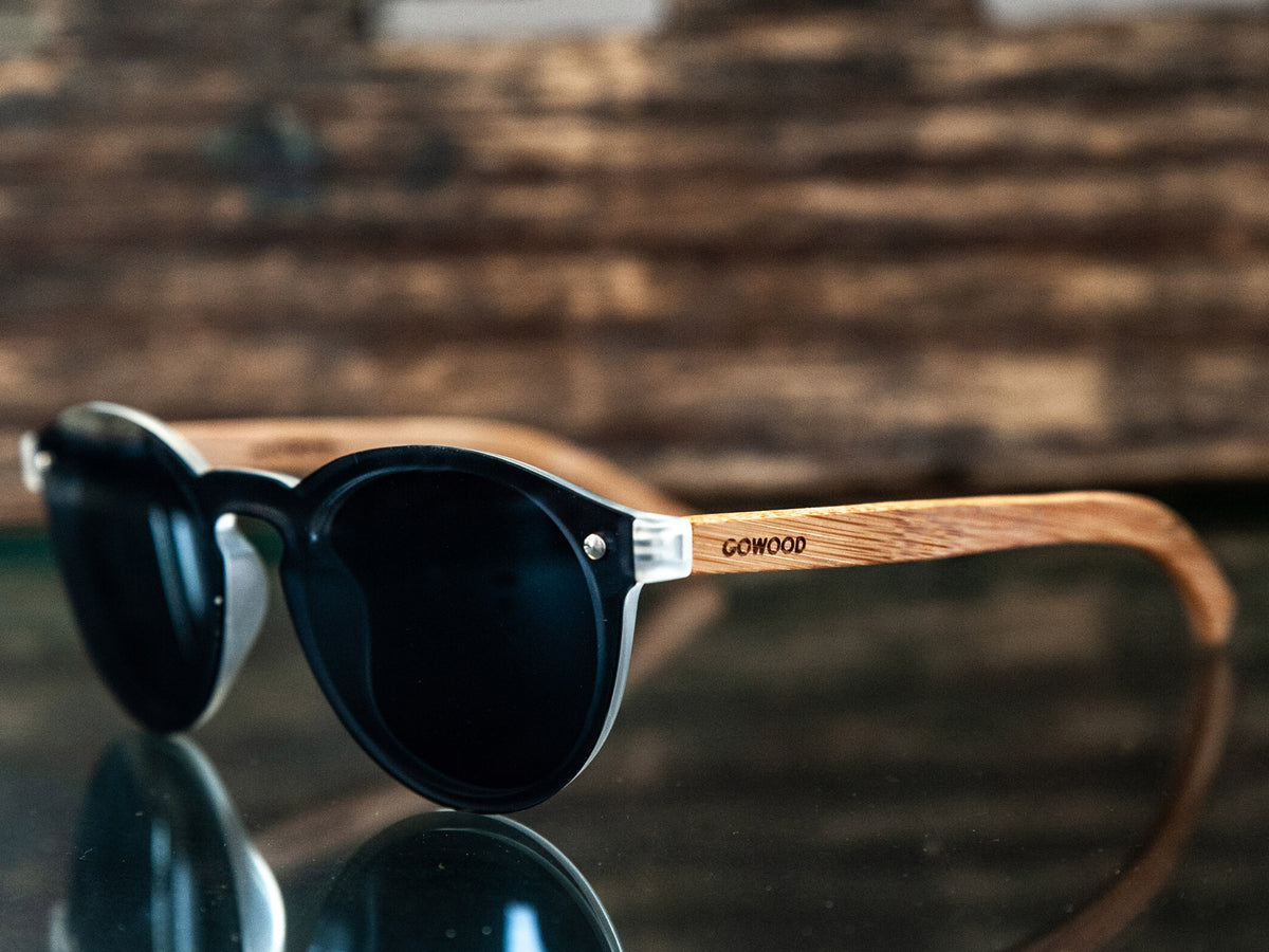 GOWOOD - Rio - Lunettes de soleil rondes en bois de bambou avec verres polarisés une pièce gris foncé - Lunettes de soleil | Samara & Co