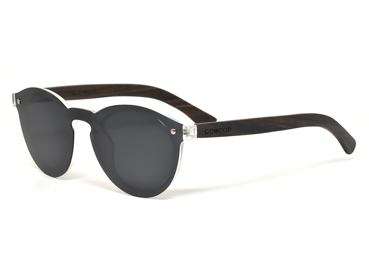 GOWOOD - Rio - Lunettes de soleil rondes en bois d’ébène avec verres polarisés une pièce gris foncé - Lunettes de soleil | Samara & Co