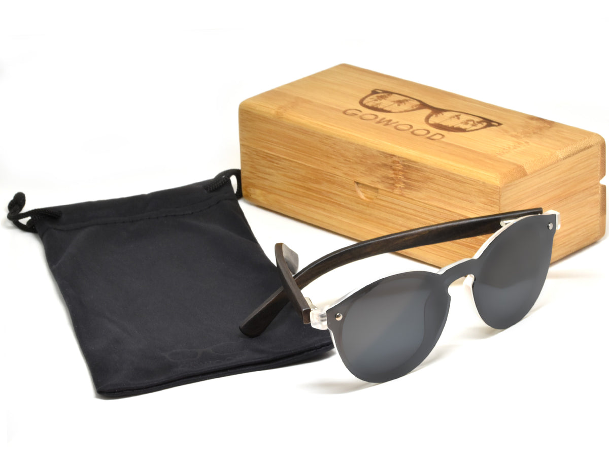 GOWOOD - Rio - Lunettes de soleil rondes en bois d’ébène avec verres polarisés une pièce gris foncé - Lunettes de soleil | Samara & Co