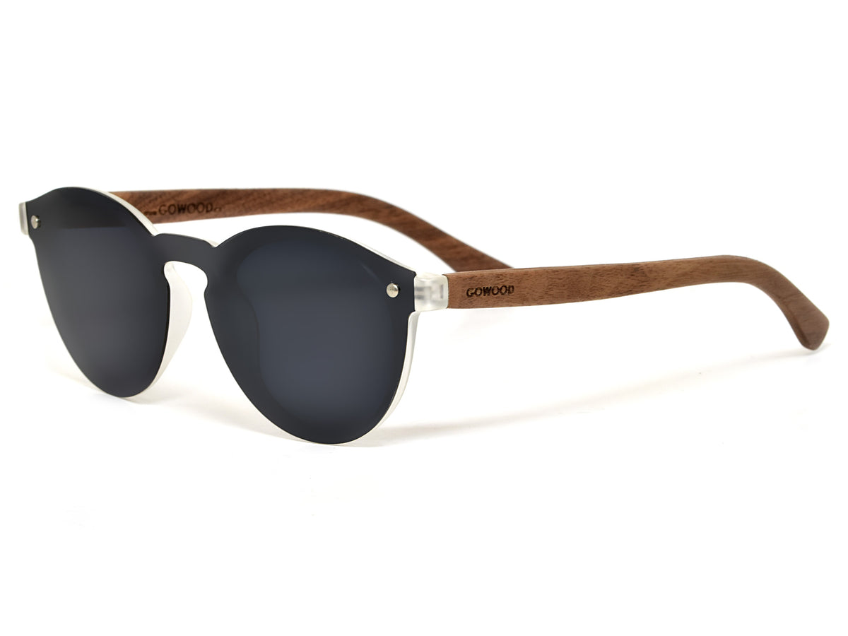 GOWOOD - Rio - Lunettes de soleil rondes en bois de noyer avec verres polarisés une pièce noir - Lunettes de soleil | Samara & Co