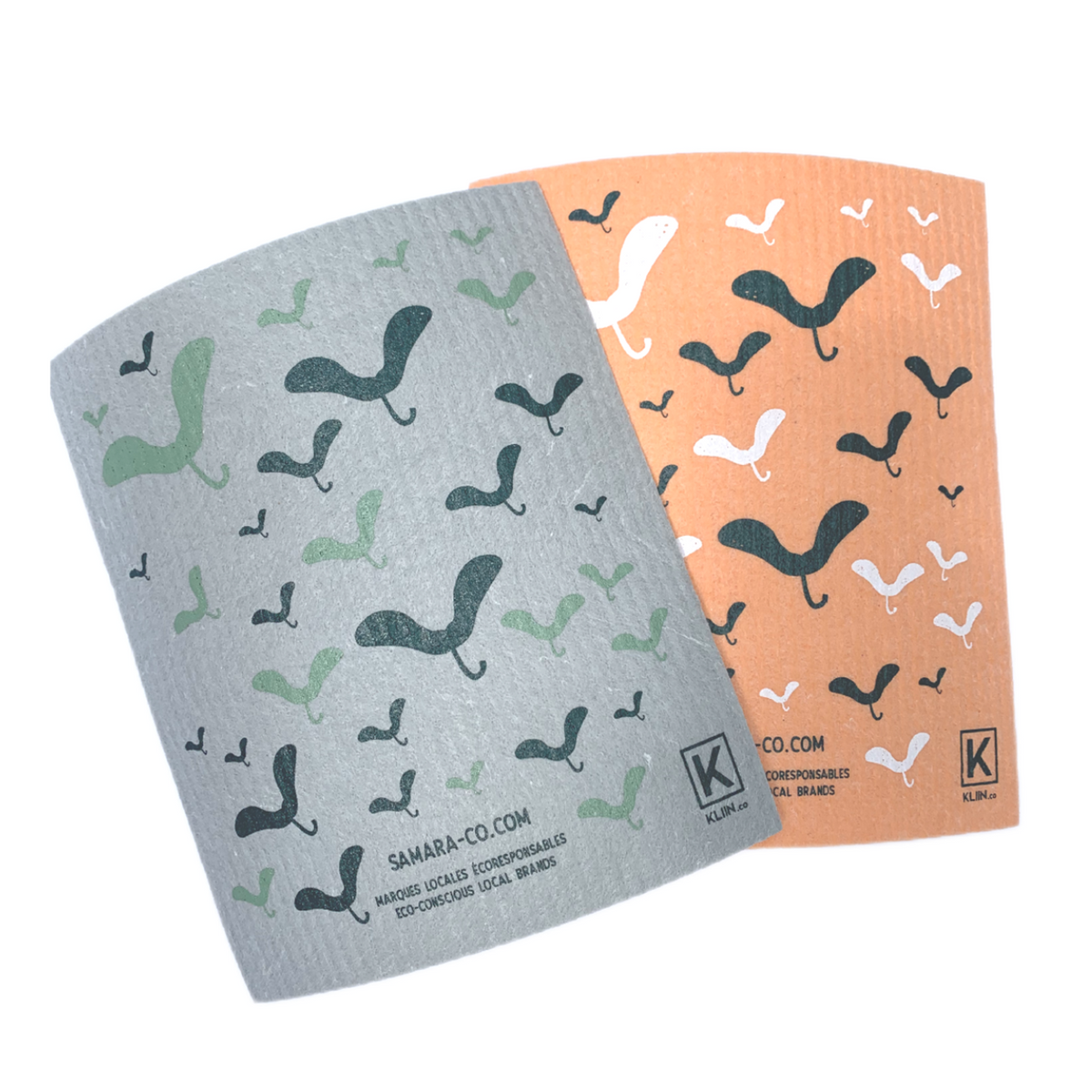 SAMARA & CO et KLIIN - DUO - Petits essuie-touts réutilisables compostables • Gris et Orange - Essuie-touts réutilisables | Samara & Co