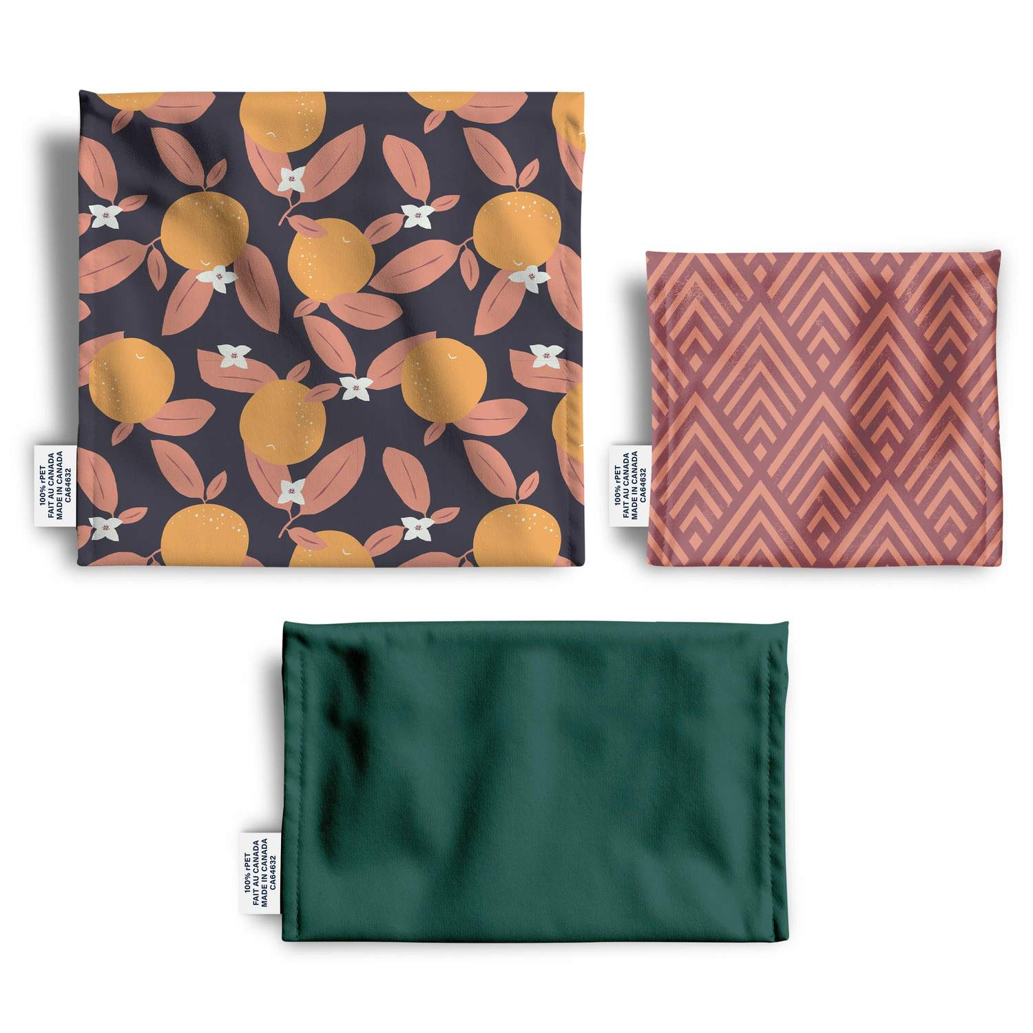 DEMAIN DEMAIN - Ensemble de 3 sacs réutilisables pour aliments pour aliments - Fait de bouteilles de plastique recyclées •  Oranges - Sacs réutilisables | Samara & Co
