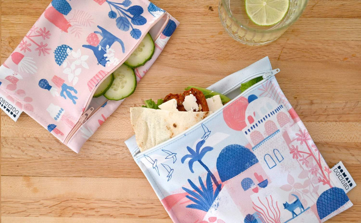 DEMAIN DEMAIN - Ensemble de 3 sacs réutilisables pour aliments - Fait de bouteilles de plastique recyclées •  Santorini par Marjorie et Cie - Sacs réutilisables | Samara & Co